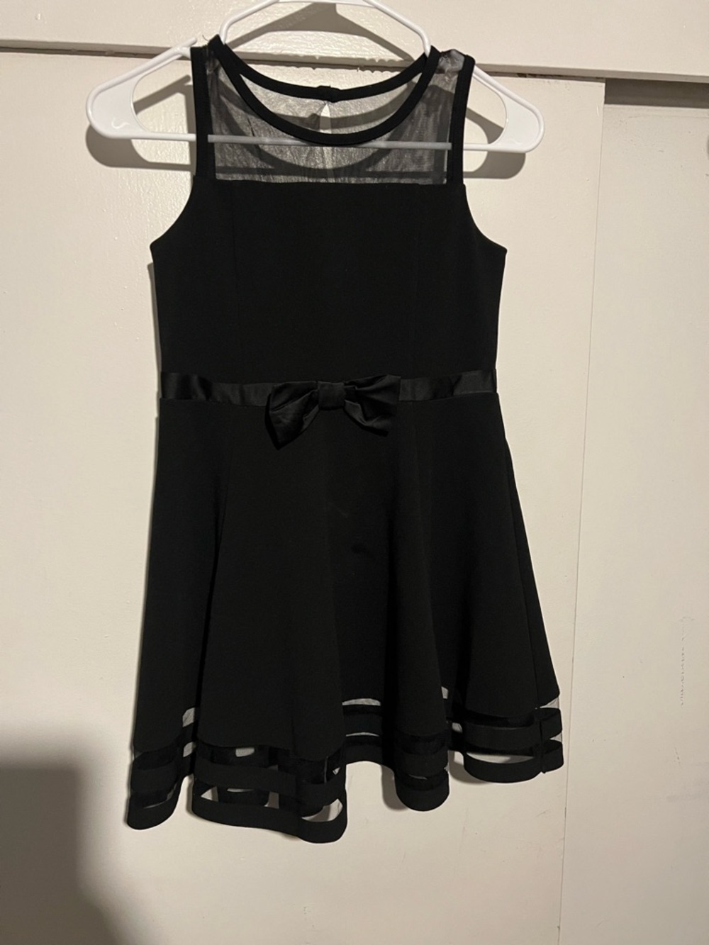 Calvin Klein Black Mesh Yoke Dress with Ribbon Bow